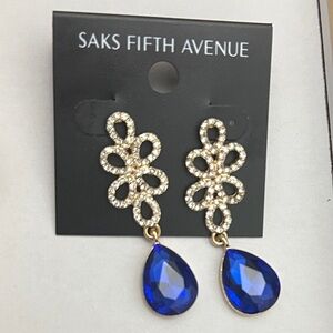 Saks Fifth Avenue Gold and Sapphire Blue Earrings